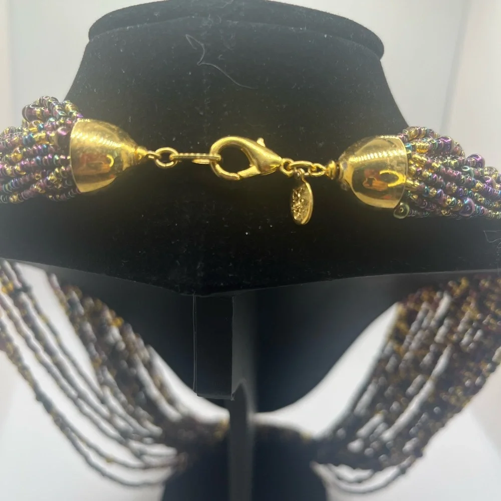 Joan Rivers Multi Strand Iridescent Seed Bead Necklace w Complimentary Earrings - Picture 10 of 13